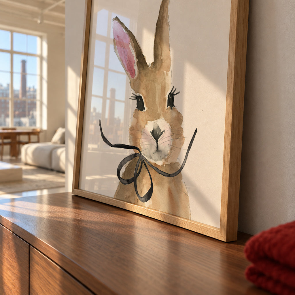 Bunny with bow - Framed poster detail