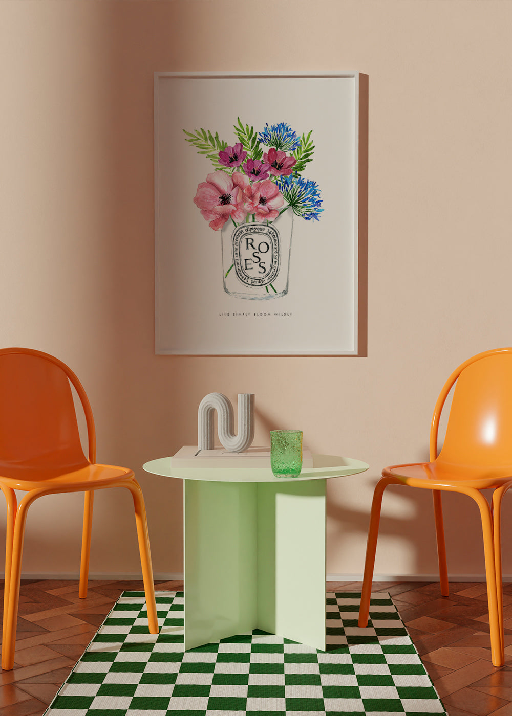Botanický plakát: akvarelová kytice ve sklenici