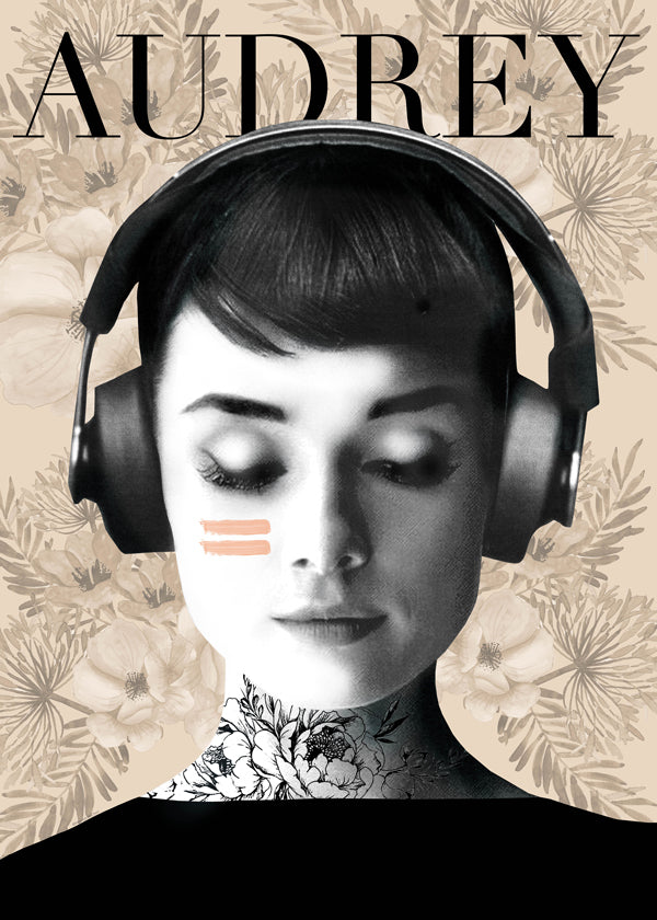 Vintage obraz Audrey se sluchátky