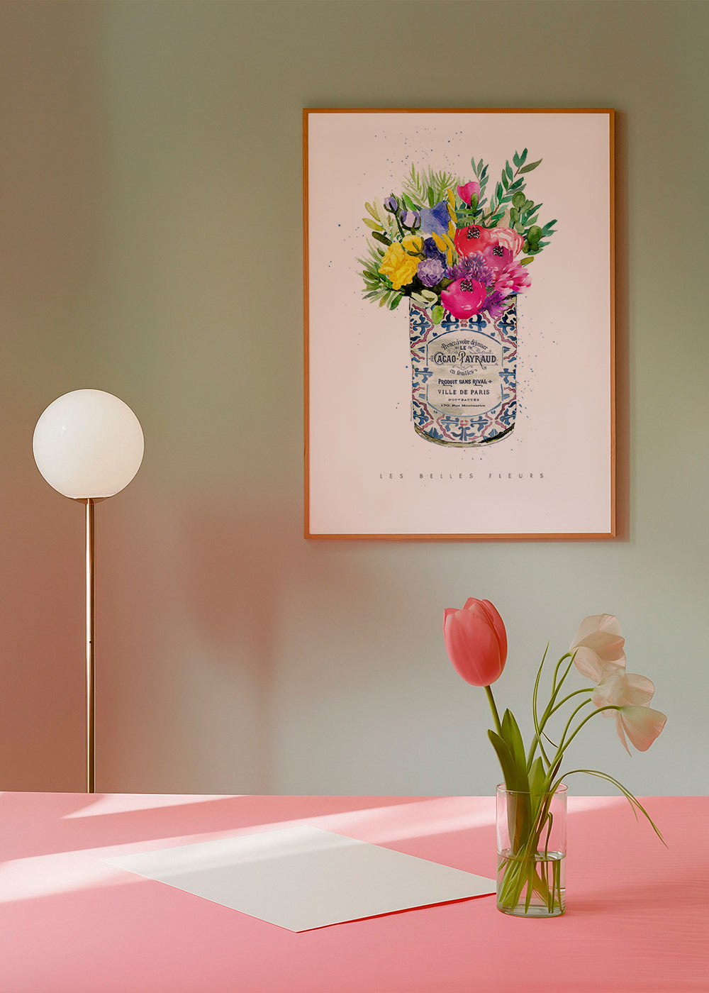 Botanický plakát v retro plechovce s akvarelovou kyticí