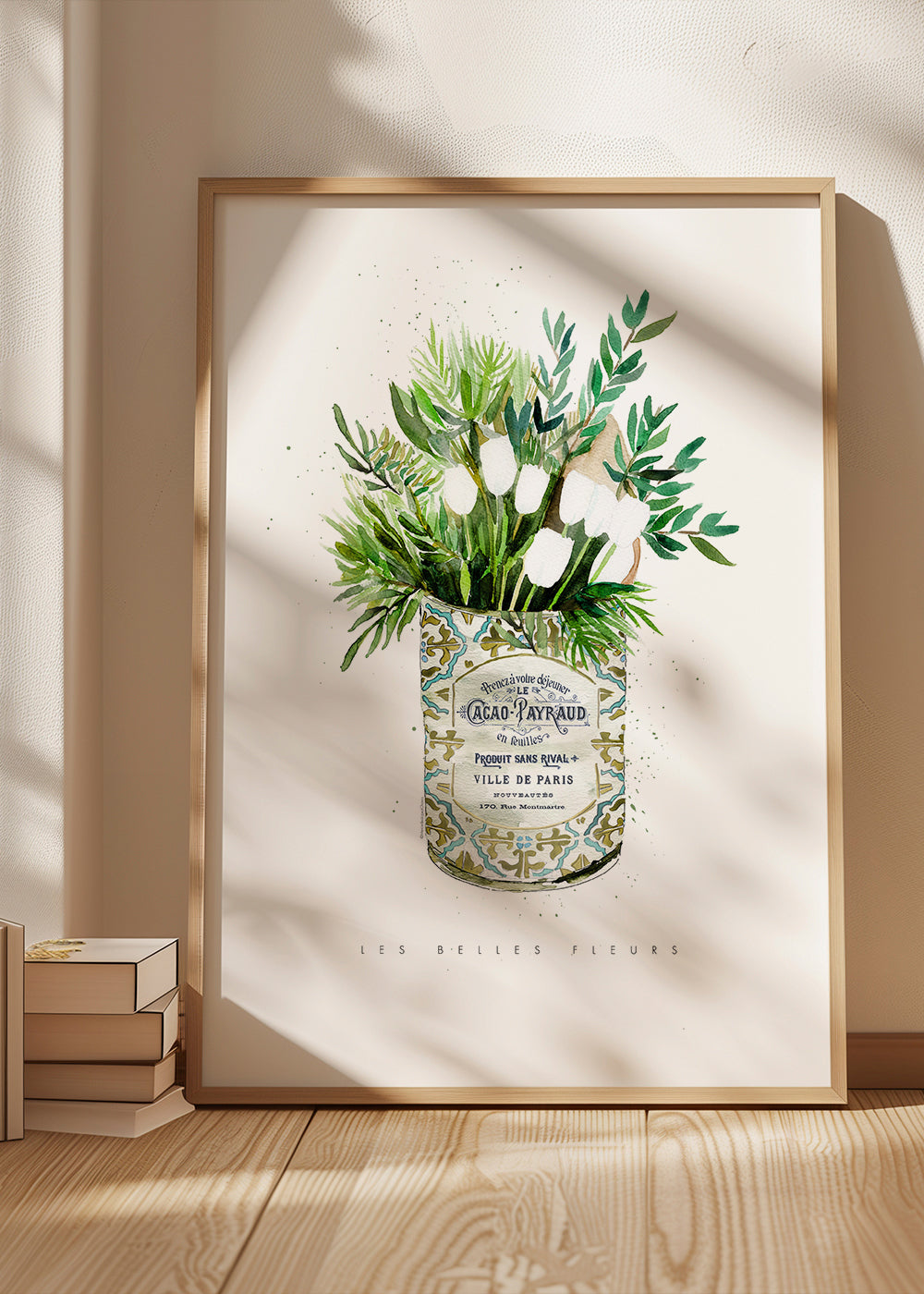 Botanický plakát bílé tulipány ve vintage plechovce