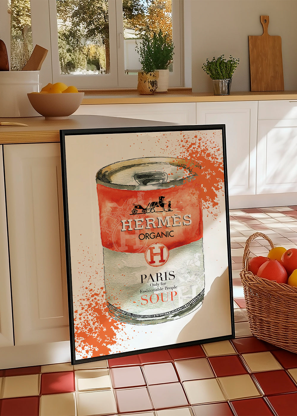 Obraz do kuchyně Hermès Soup ilustrovaná plechovka