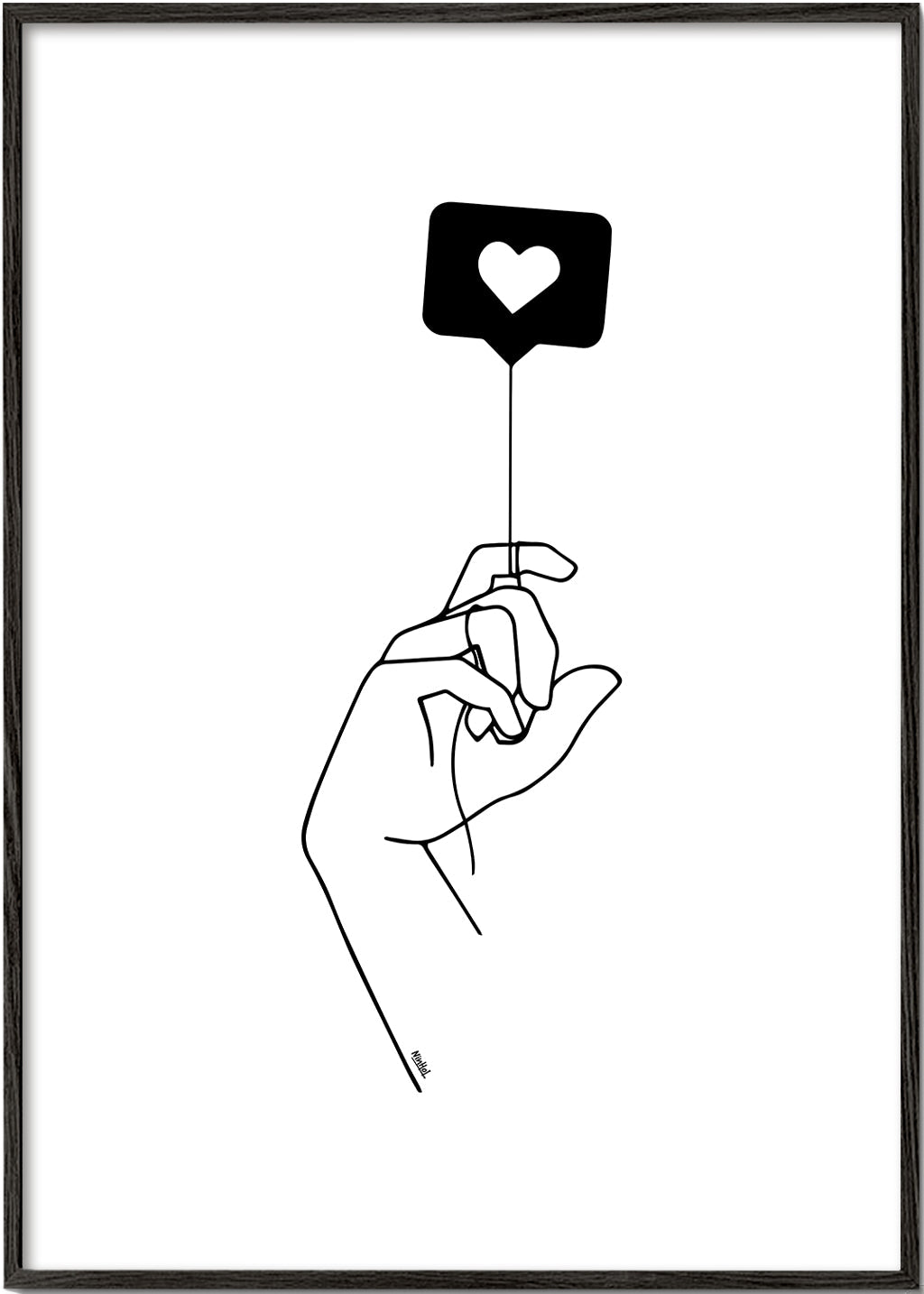 Minimalistická ilustrace: ruka s bublinou srdce