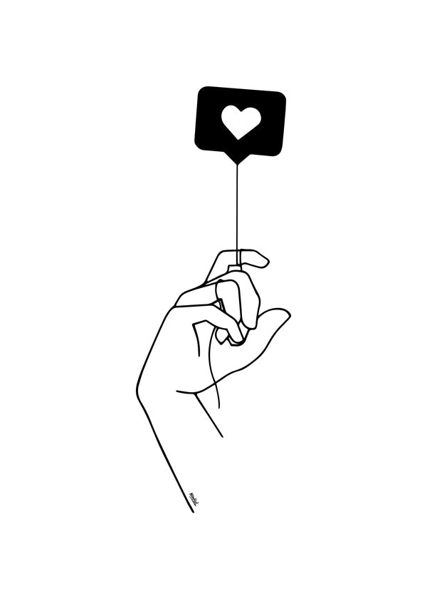 Minimalistická ilustrace: ruka s bublinou srdce