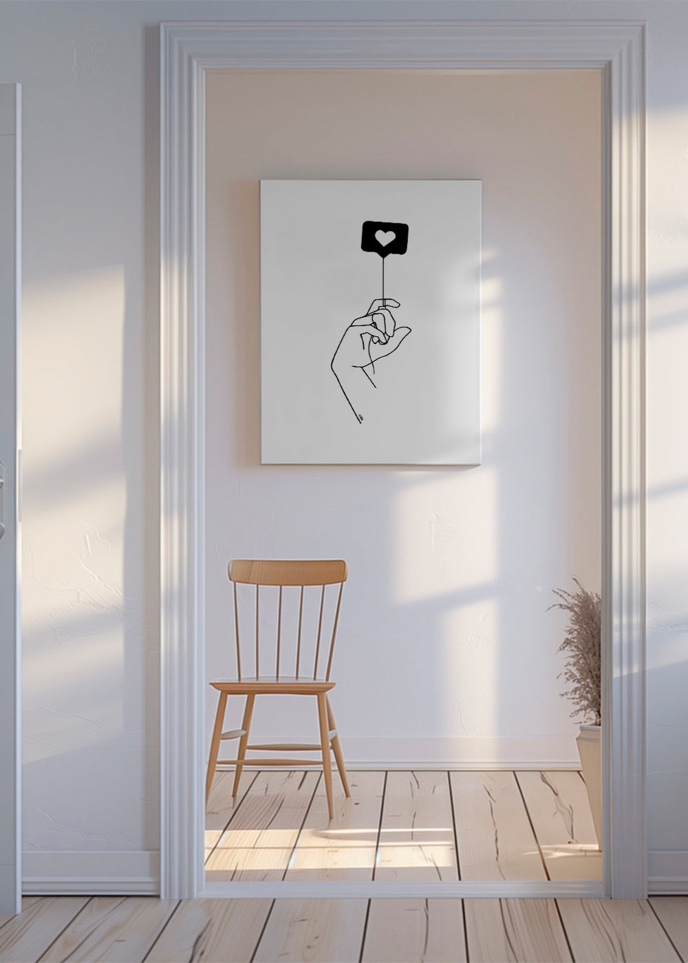 Minimalistická ilustrace: ruka s bublinou srdce