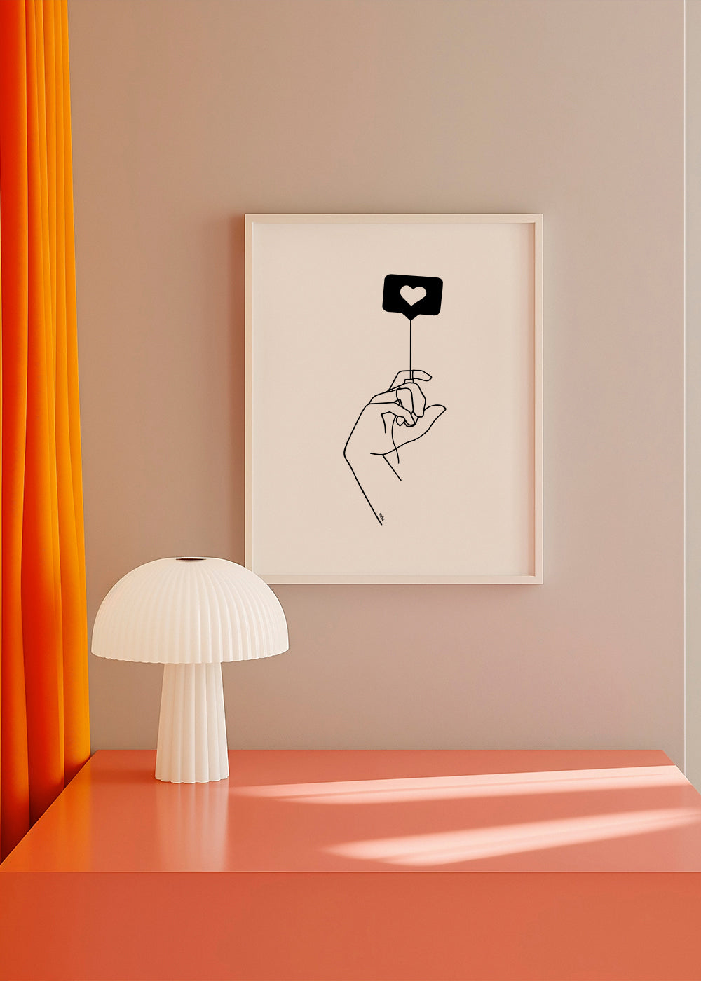 Minimalistická ilustrace: ruka s bublinou srdce