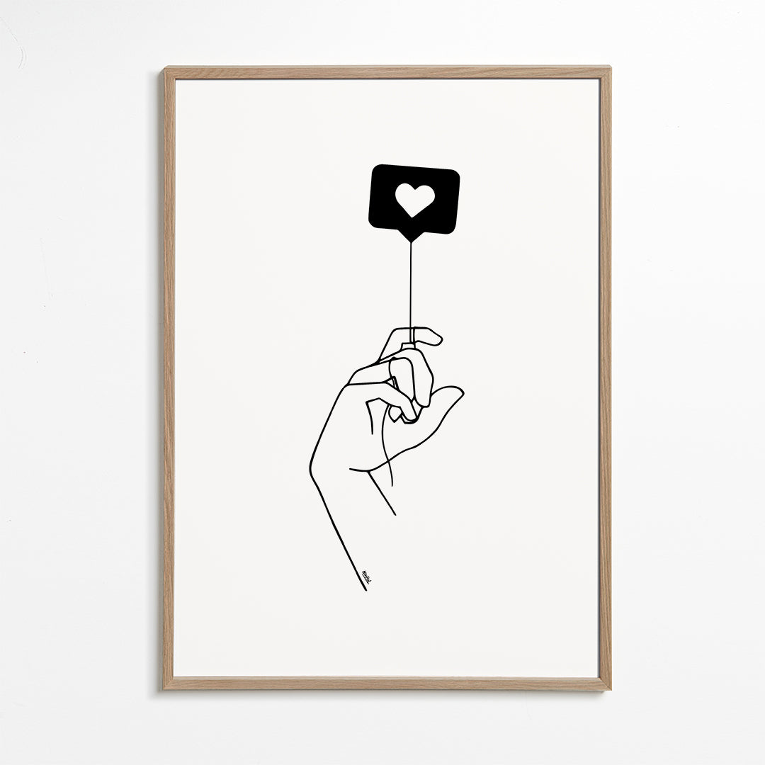 Minimalistická ilustrace: ruka s bublinou srdce