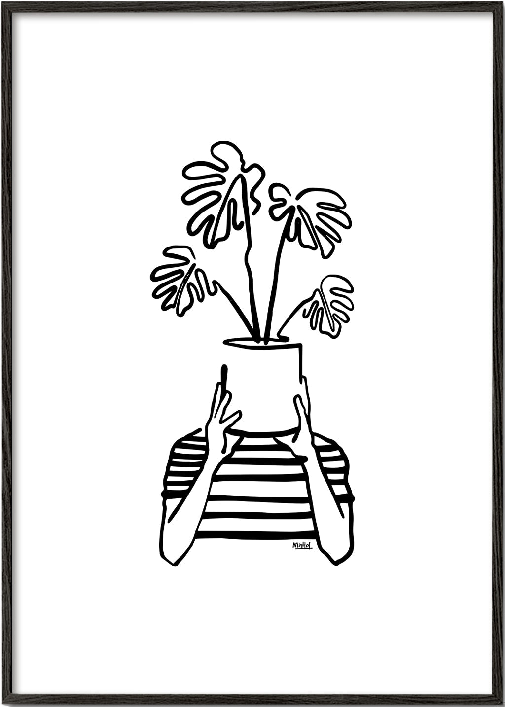 Botanický plakát s květináčem kryjícím obličej