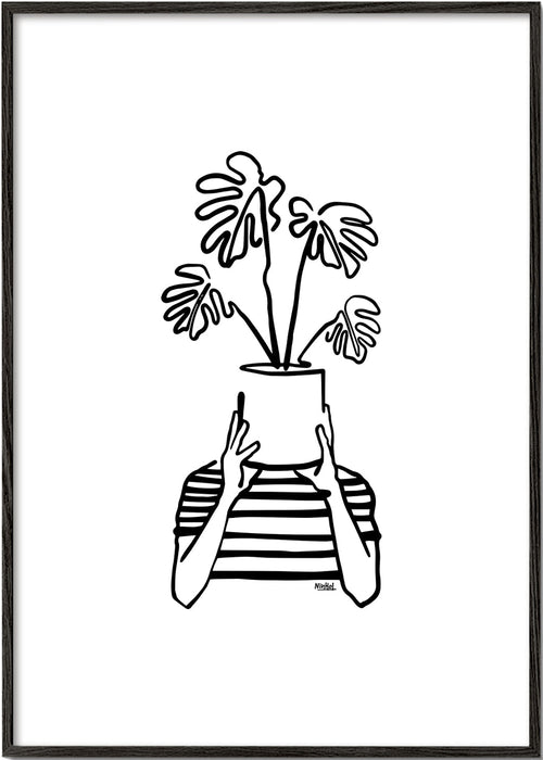 Botanický plakát s květináčem kryjícím obličej