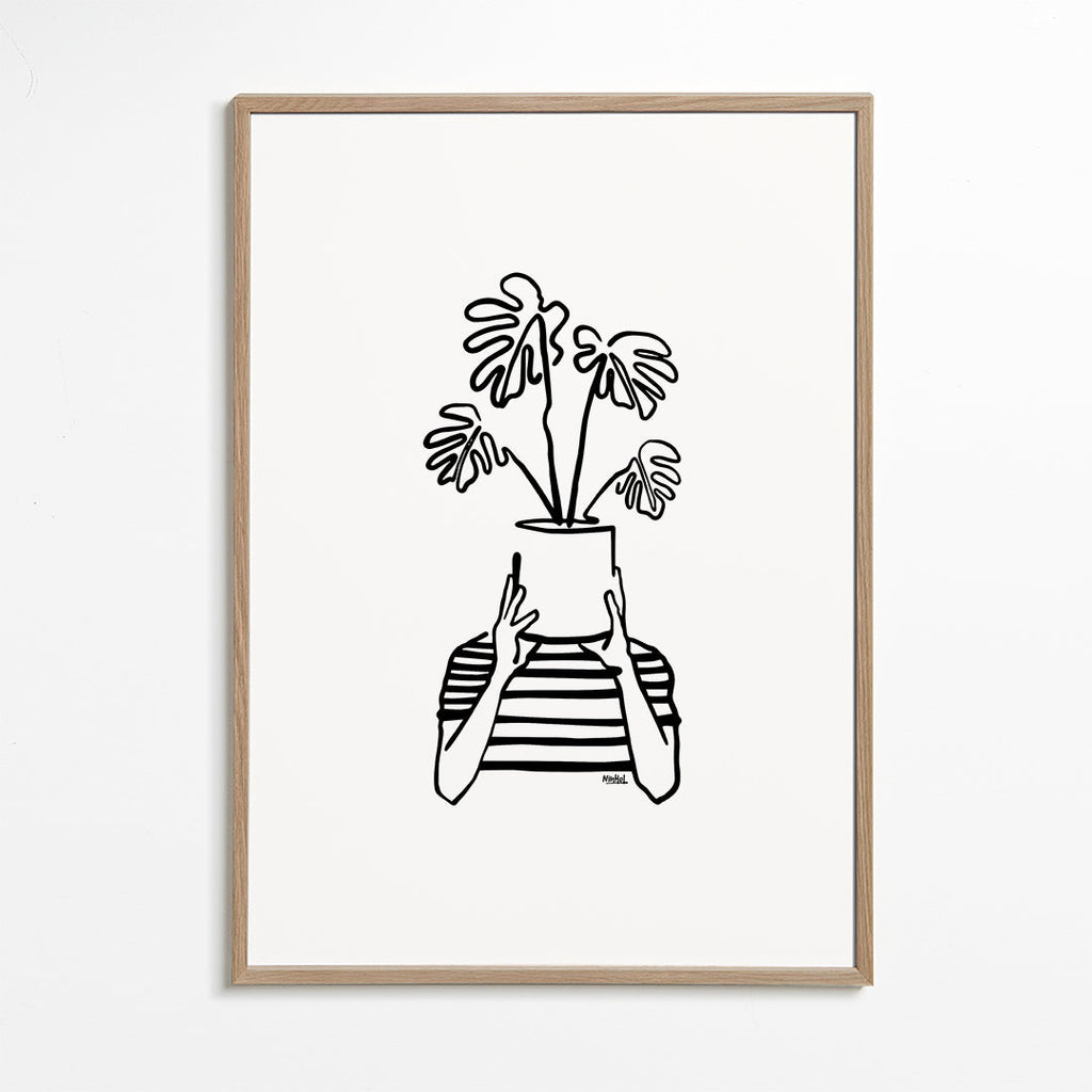Botanický plakát s květináčem kryjícím obličej