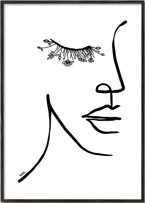 Minimalistická ilustrace tváře s květinovým řasou
