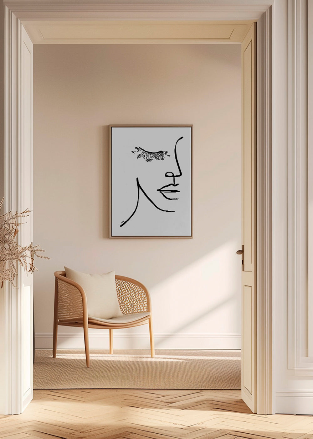 Minimalistická ilustrace tváře s květinovým řasou