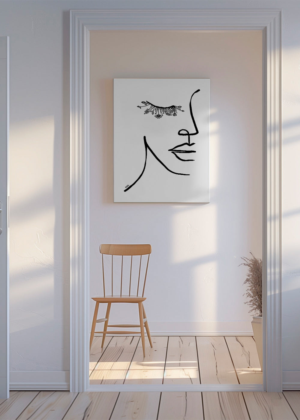 Minimalistická ilustrace tváře s květinovým řasou