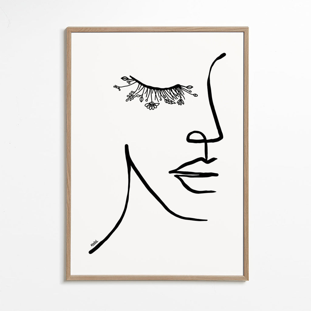 Minimalistická ilustrace tváře s květinovým řasou