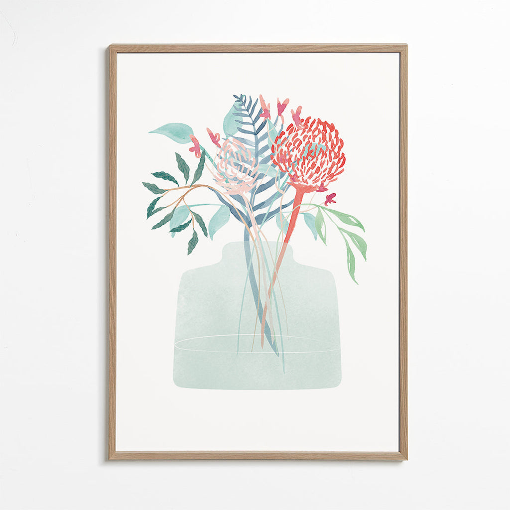 Botanický plakát s akvarelovou vázou