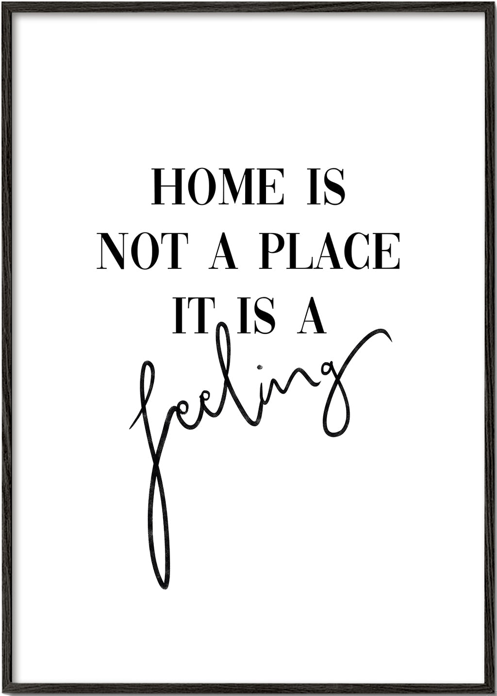 Černobílá typografická grafika "Home is a feeling"