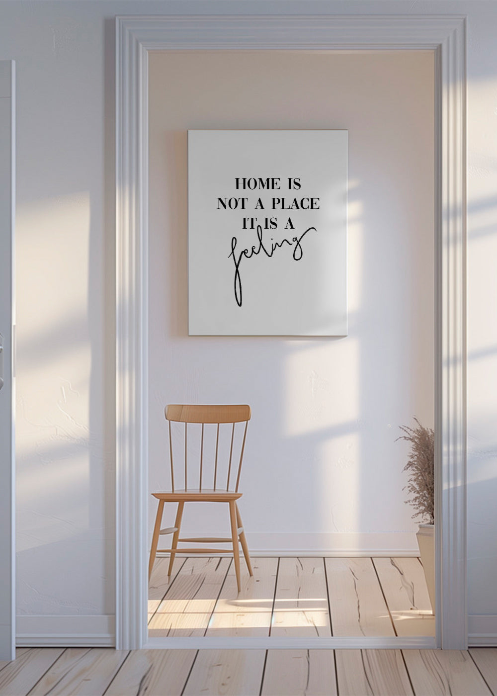 Černobílá typografická grafika "Home is a feeling"