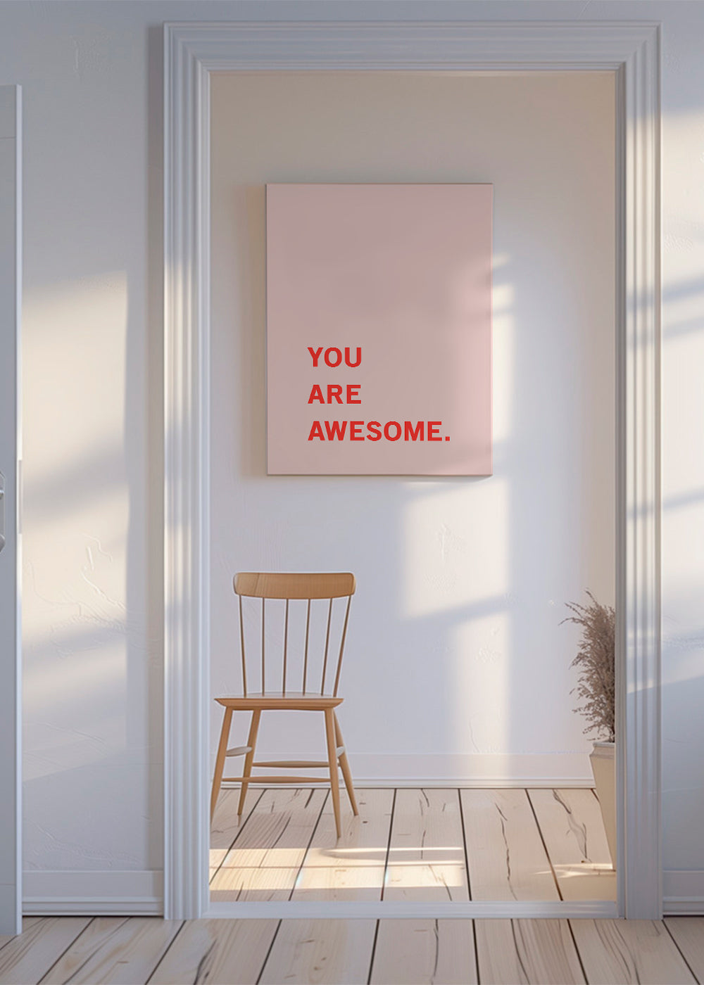 Typografické dílo: červený citát na růžovém pozadí