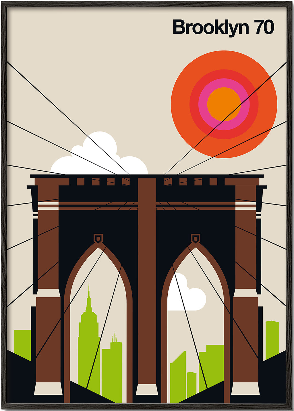 Travel poster Brooklynský most v grafické ilustraci