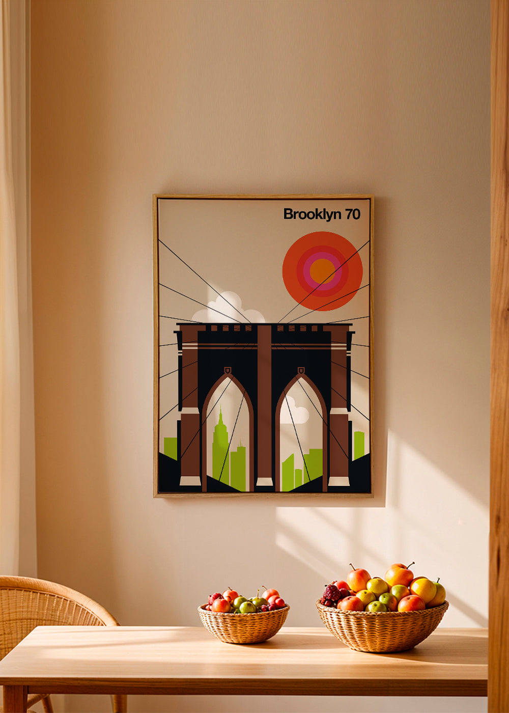 Travel poster Brooklynský most v grafické ilustraci