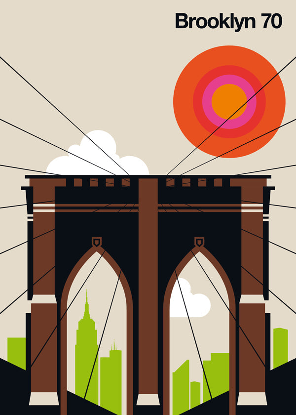 Travel poster Brooklynský most v grafické ilustraci