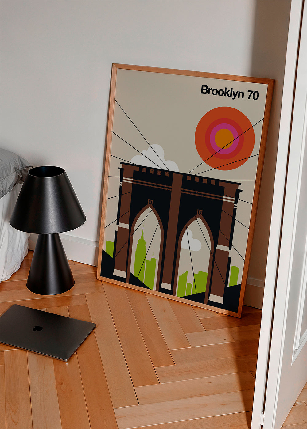 Travel poster Brooklynský most v grafické ilustraci
