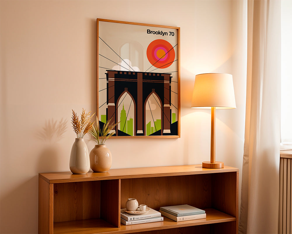 Travel poster Brooklynský most v grafické ilustraci