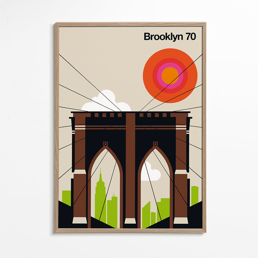 Travel poster Brooklynský most v grafické ilustraci