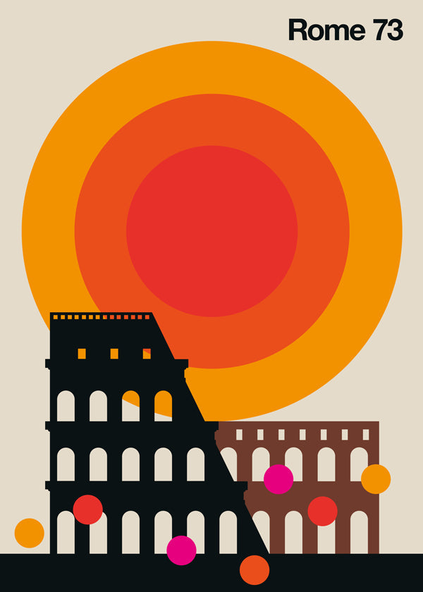 Cestovatelský plakát Rome 73, Koloseum grafické vintage