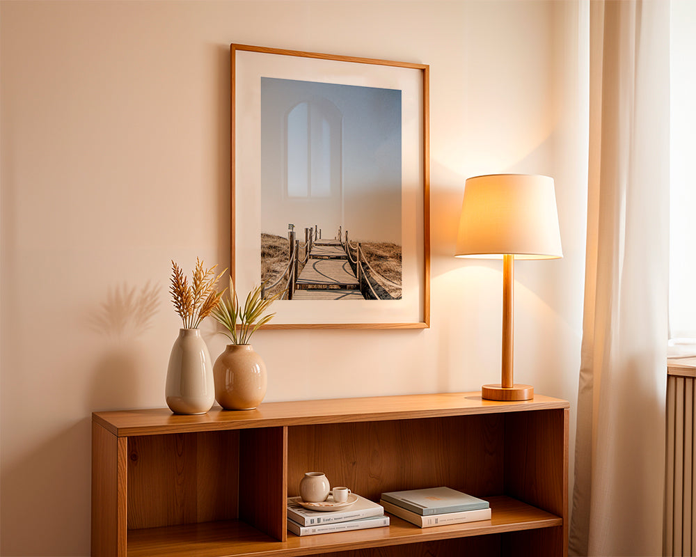Krajinářský obraz s dřevěným molem