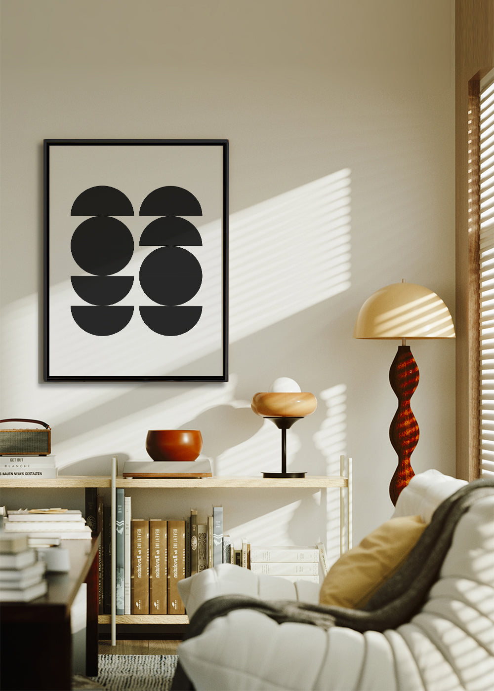 Geometrický obraz minimal s kruhy a půlkruhy