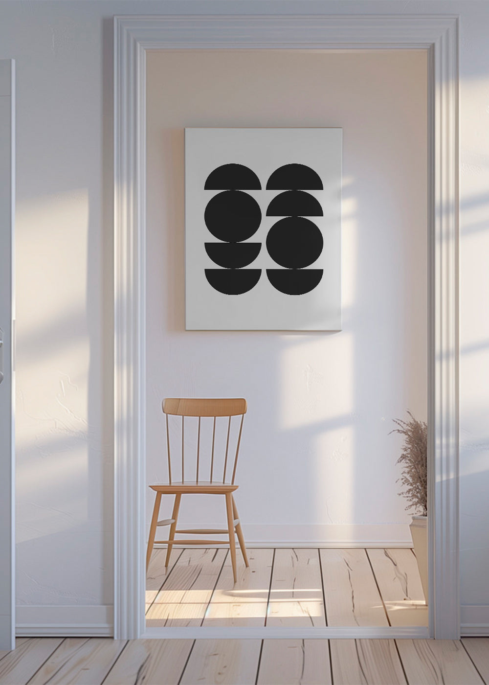 Geometrický obraz minimal s kruhy a půlkruhy