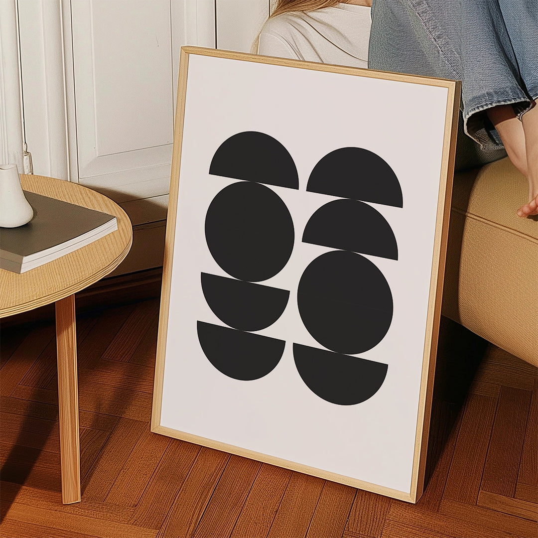 Geometrický obraz minimal s kruhy a půlkruhy