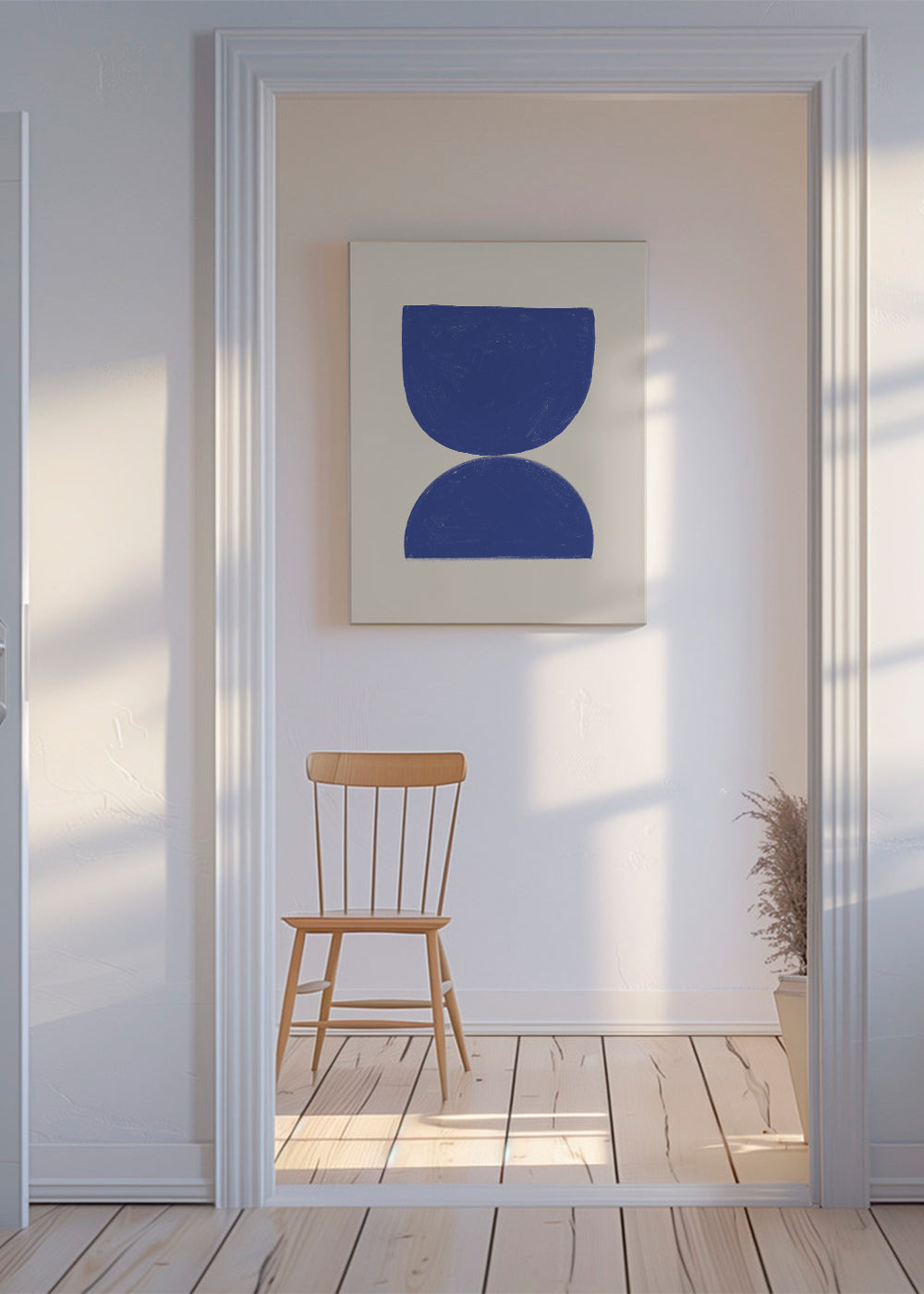 Geometrický obraz modrý minimalistický půlkruhy