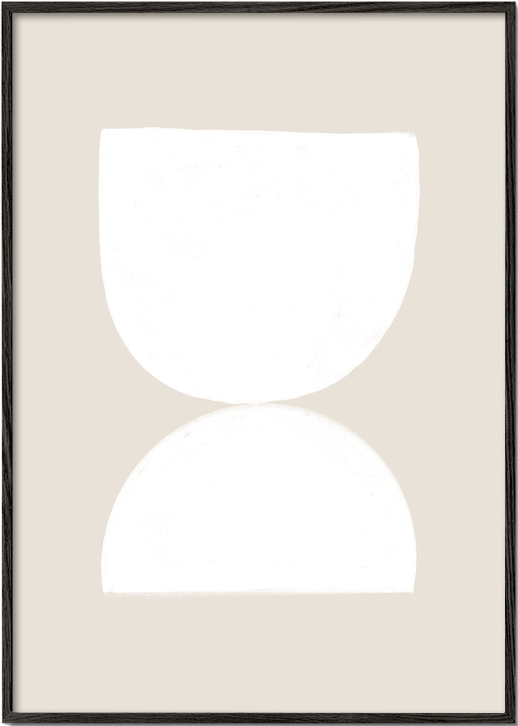 Minimalistický obraz dvě bílé tvary na béžovém pozadí