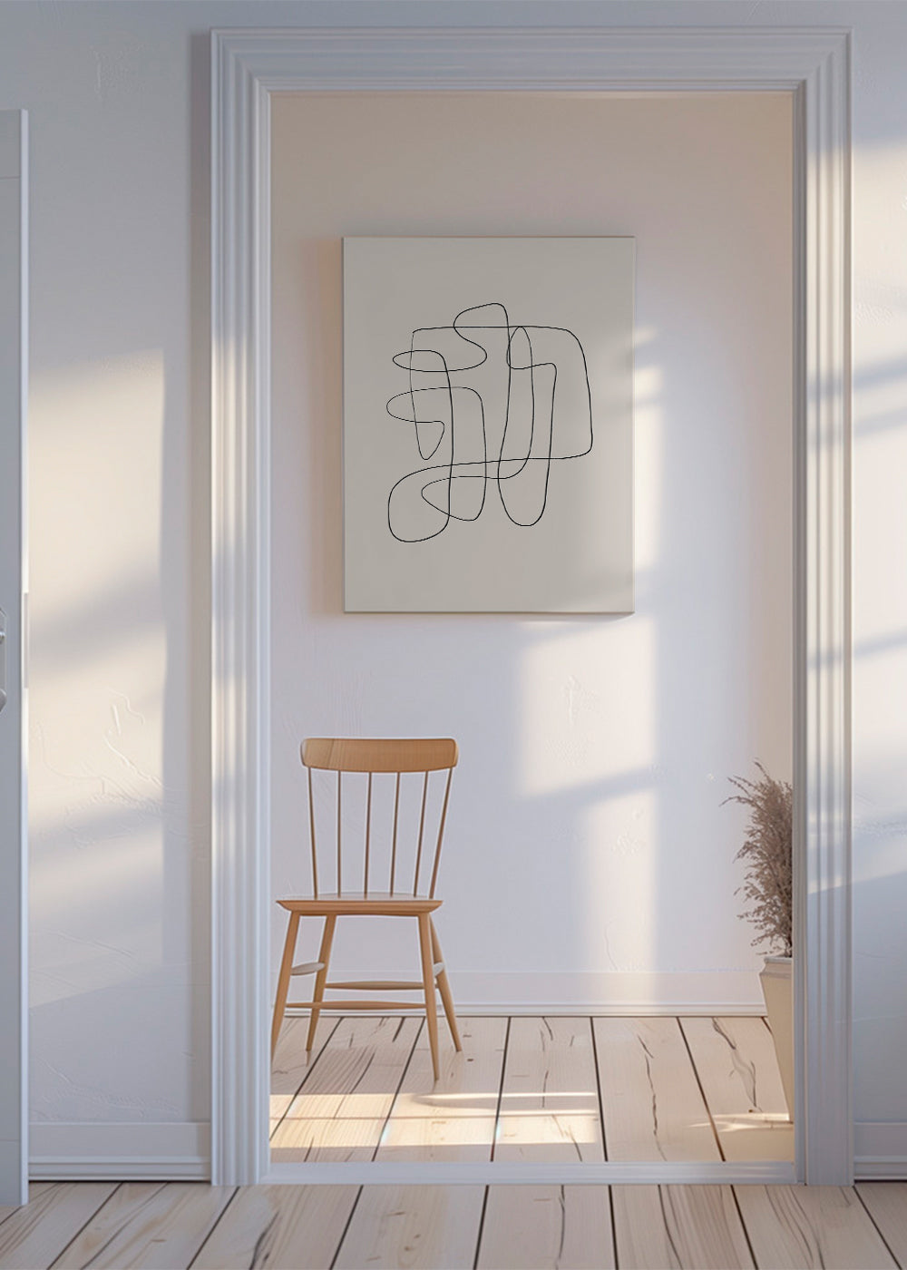 Minimalistický design s plynulou čarou na béžovém pozadí