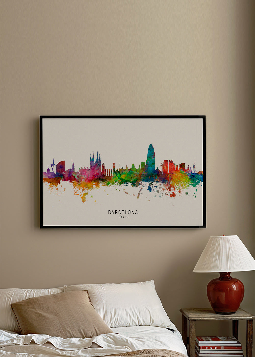 Obraz do kuchyně: Panorama Barcelony akvarel