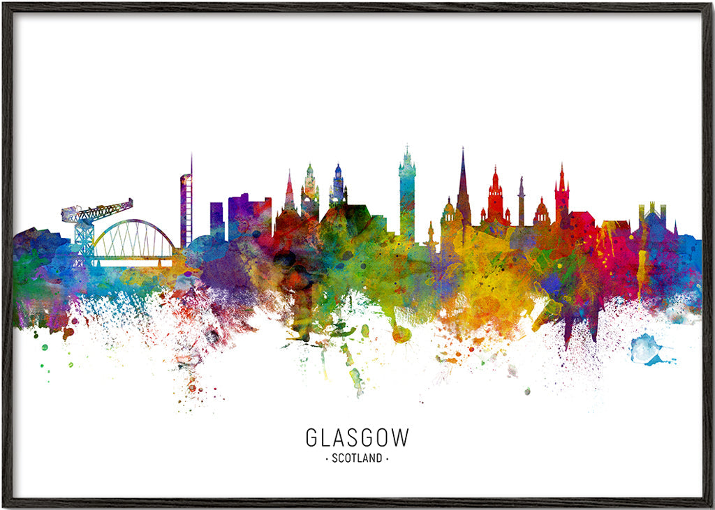 Plakát města Glasgow skyline akvarel