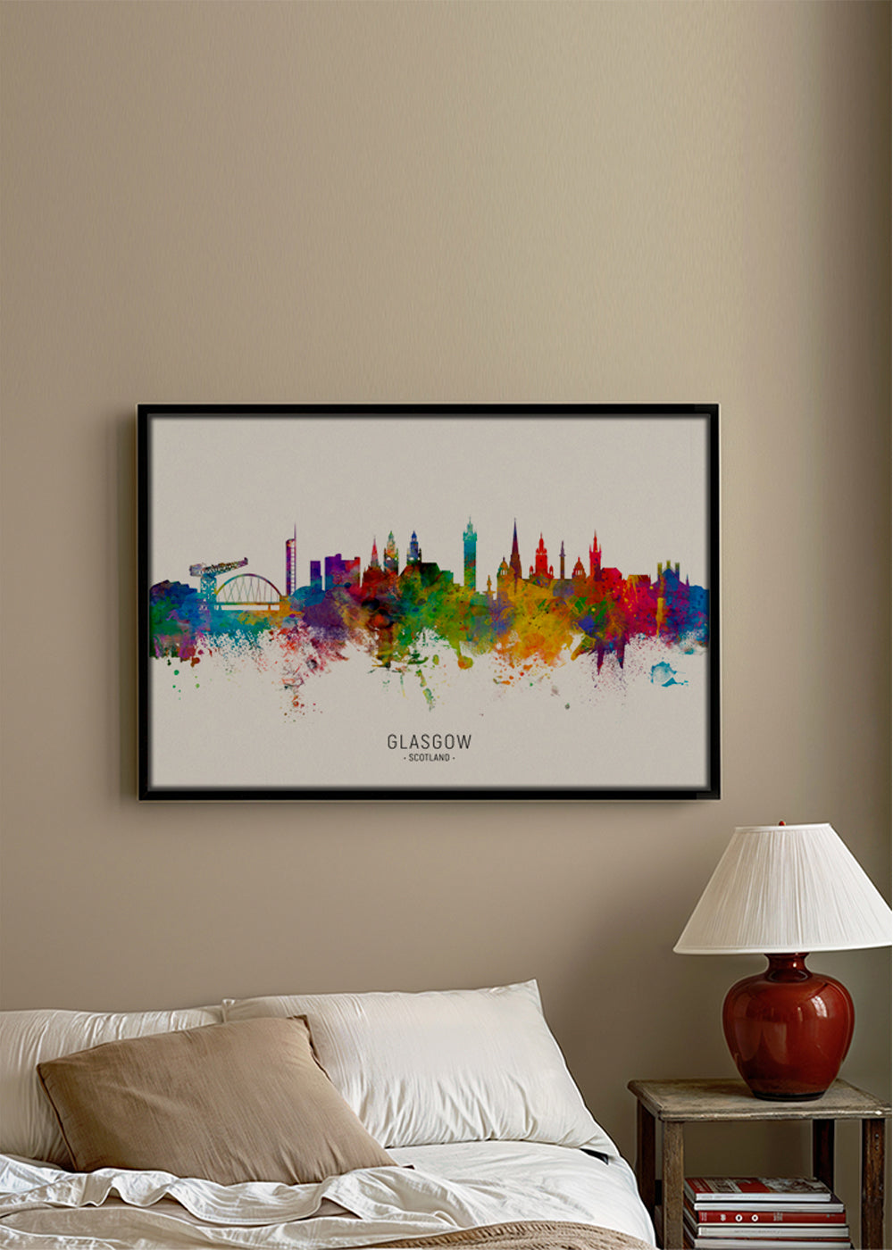 Plakát města Glasgow skyline akvarel