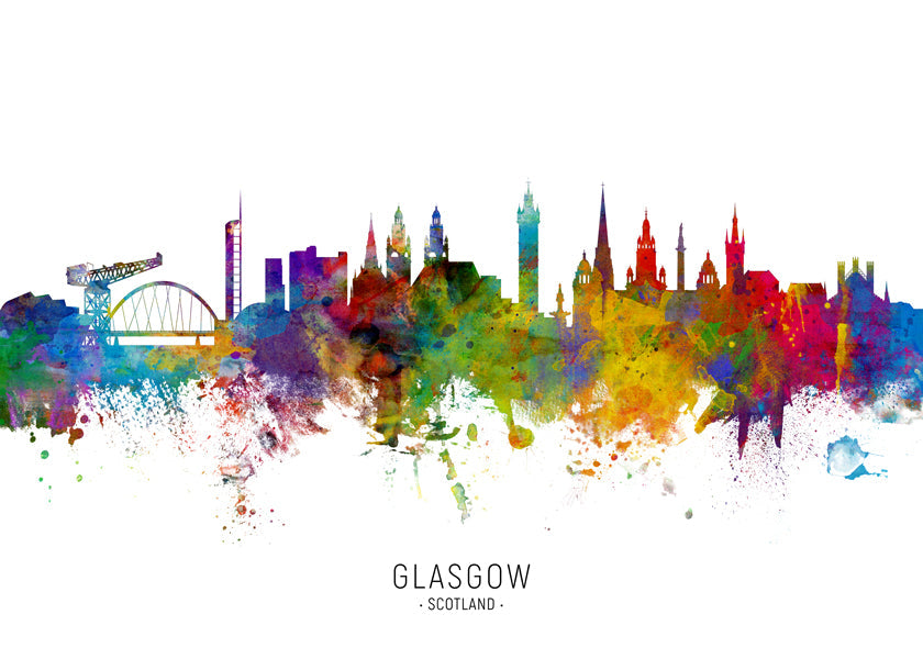 Plakát města Glasgow skyline akvarel