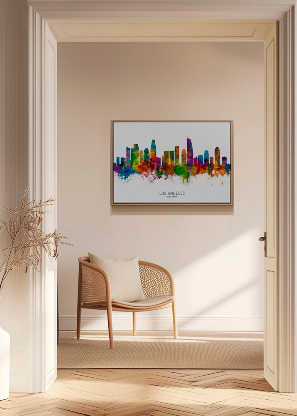 Cestovatelský plakát: Barevná panorama Los Angeles