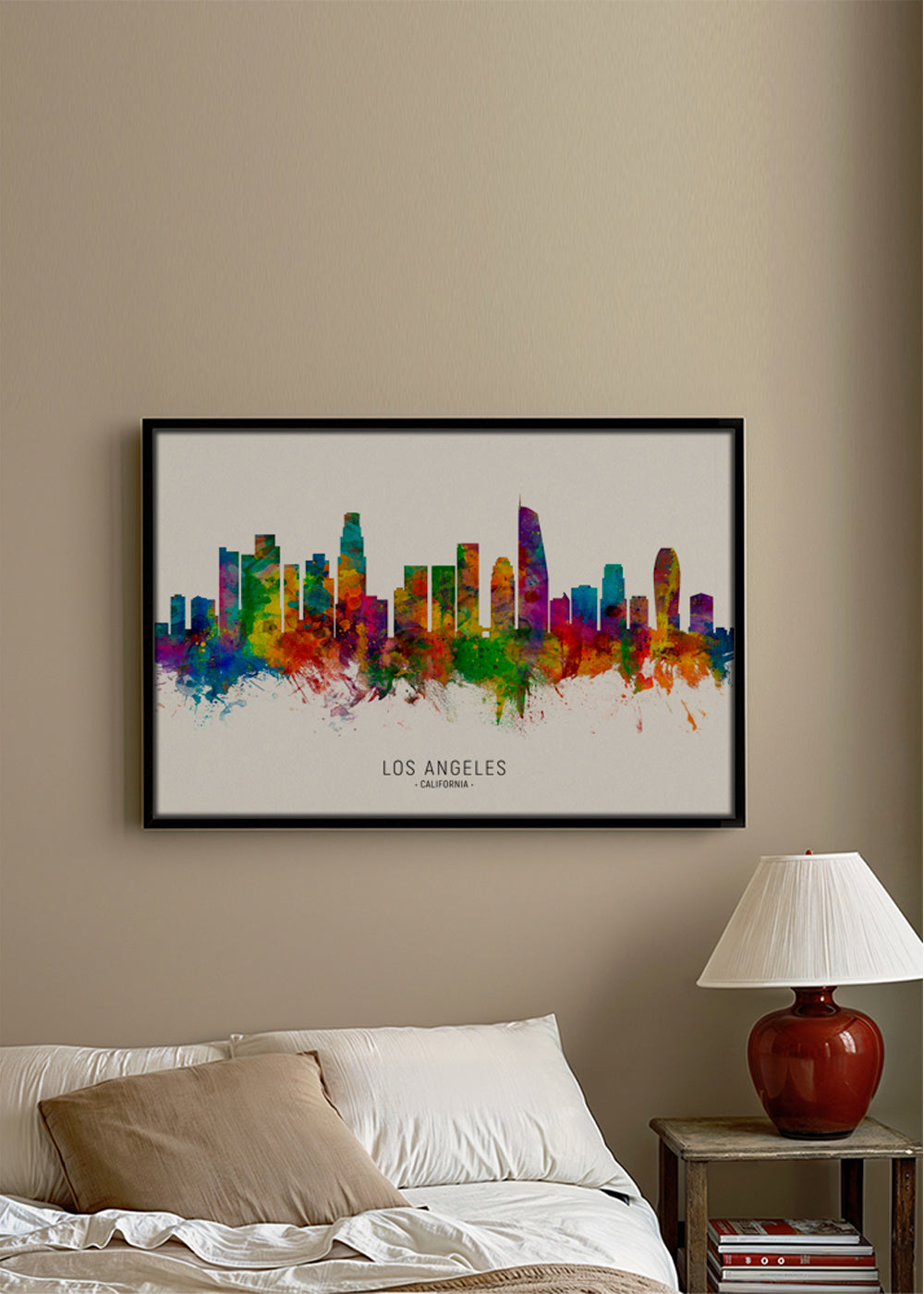 Cestovatelský plakát: Barevná panorama Los Angeles