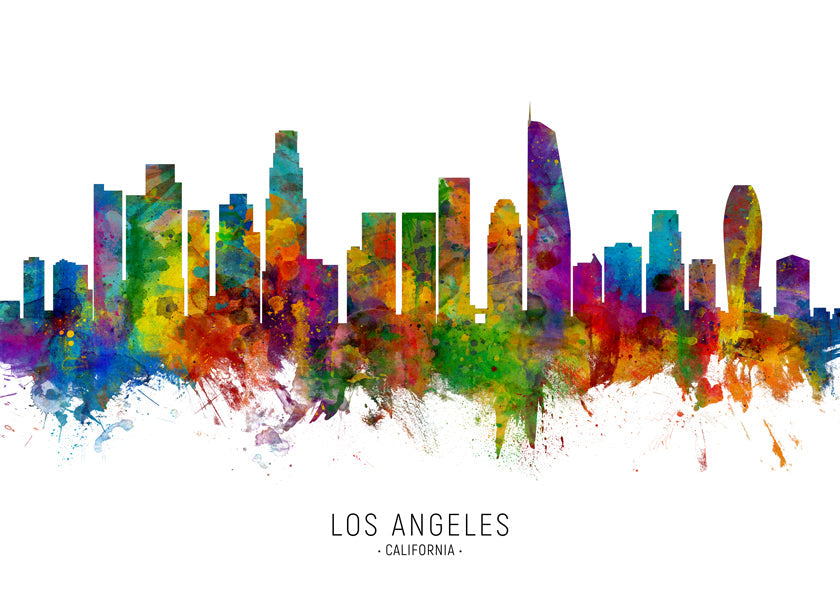 Cestovatelský plakát: Barevná panorama Los Angeles