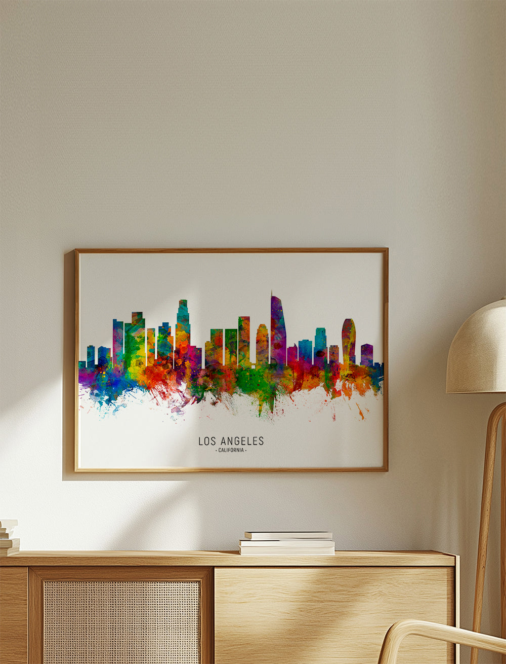 Cestovatelský plakát: Barevná panorama Los Angeles