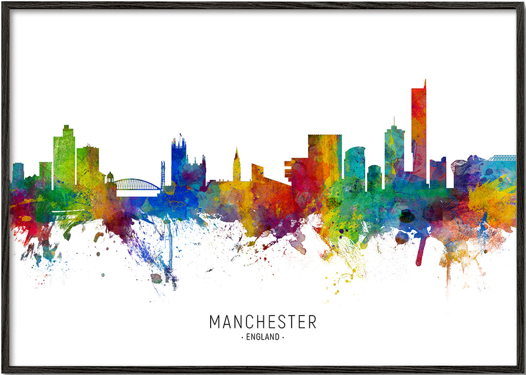 Cestovatelský plakát: Manchester skyline v barvách