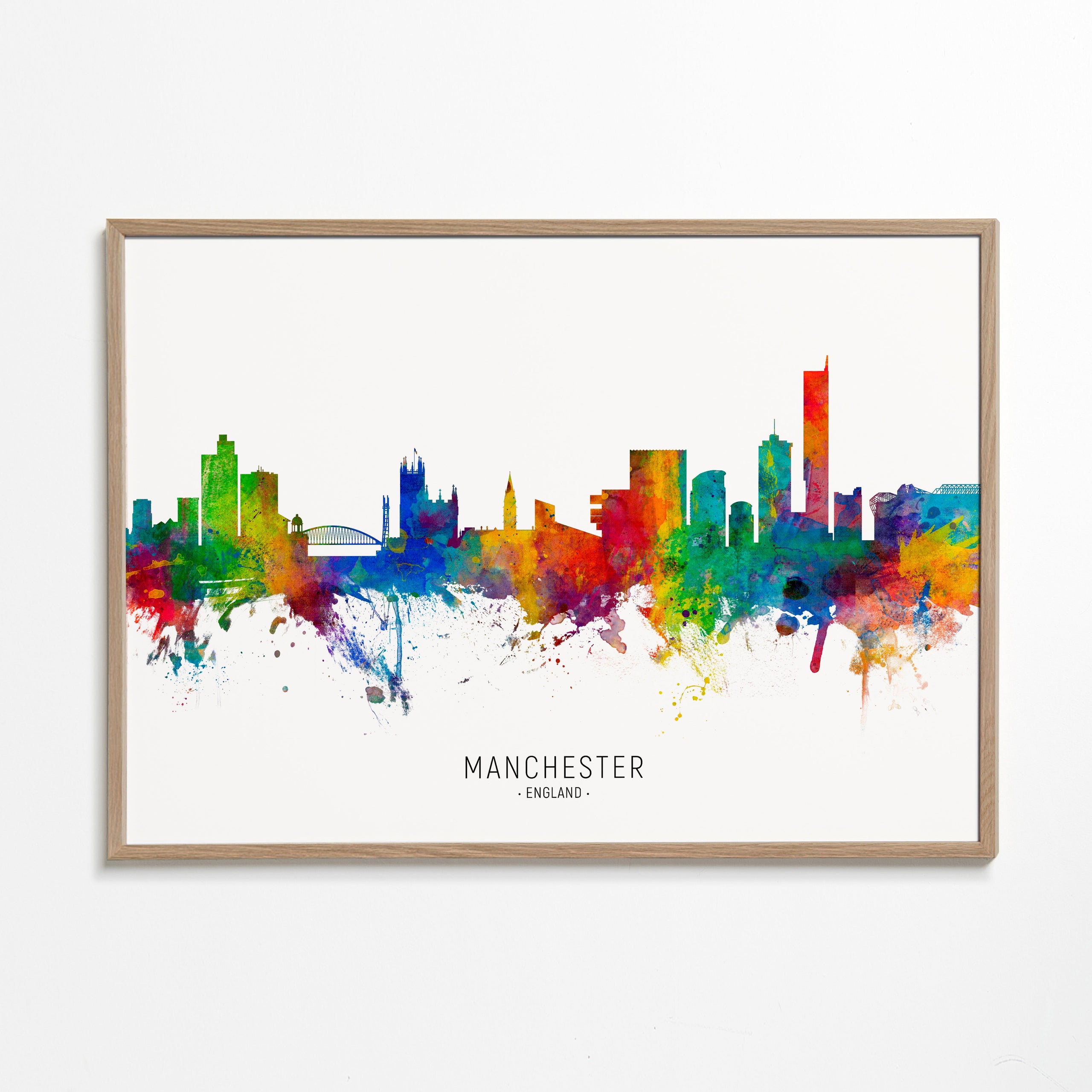 Cestovatelský plakát: Manchester skyline v barvách