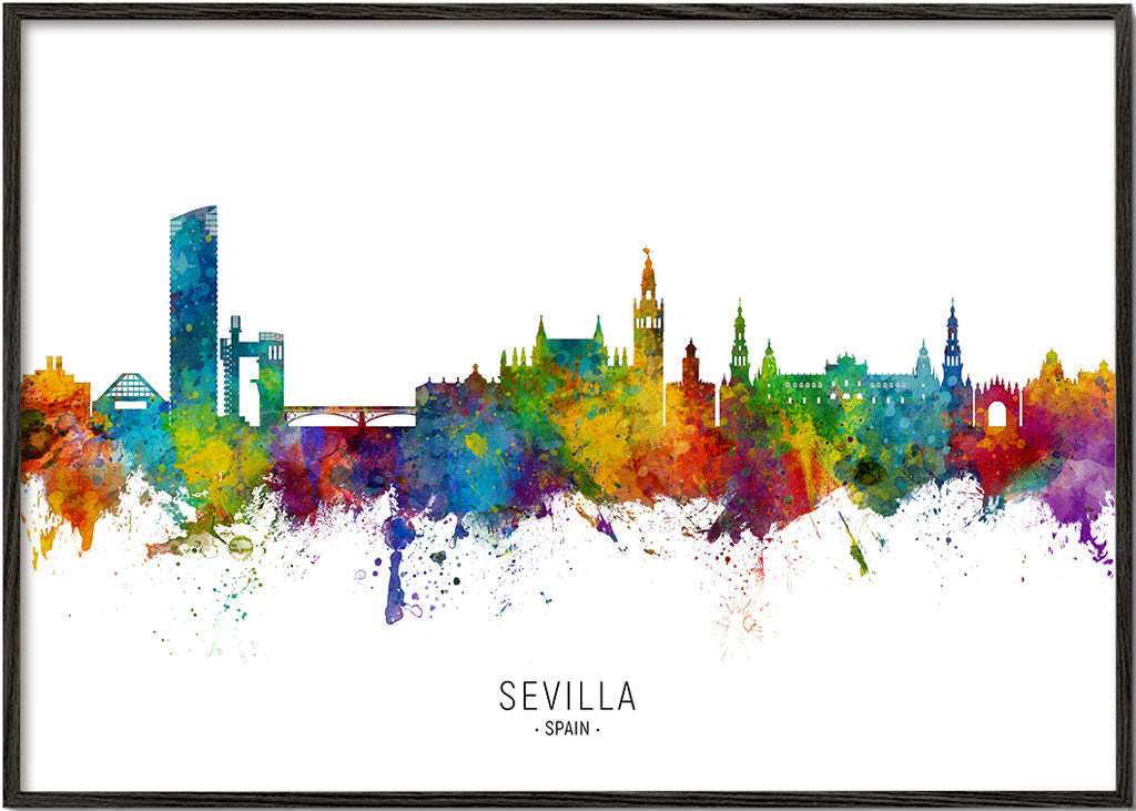 Cestovatelský plakát: Sevilla skyline v akvarelu