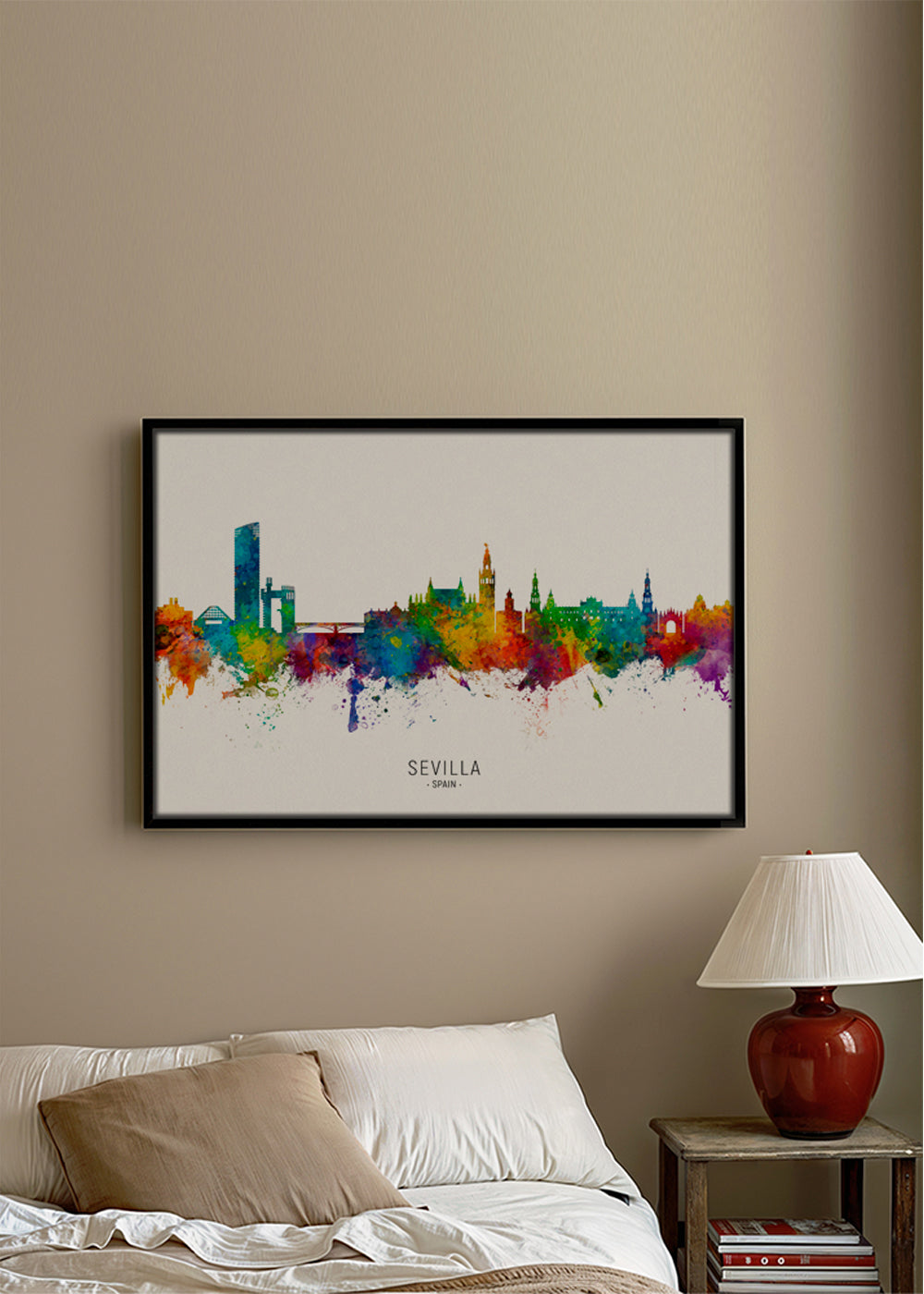 Cestovatelský plakát: Sevilla skyline v akvarelu