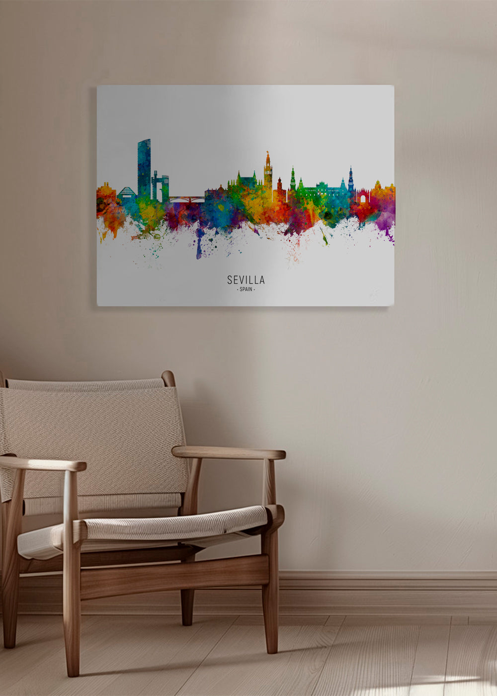 Cestovatelský plakát: Sevilla skyline v akvarelu