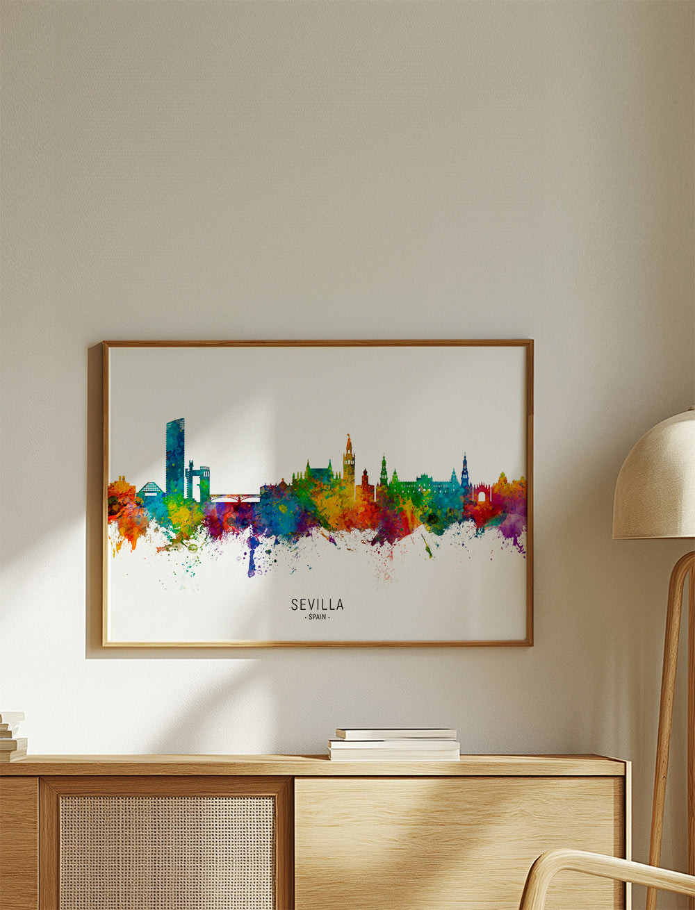 Cestovatelský plakát: Sevilla skyline v akvarelu